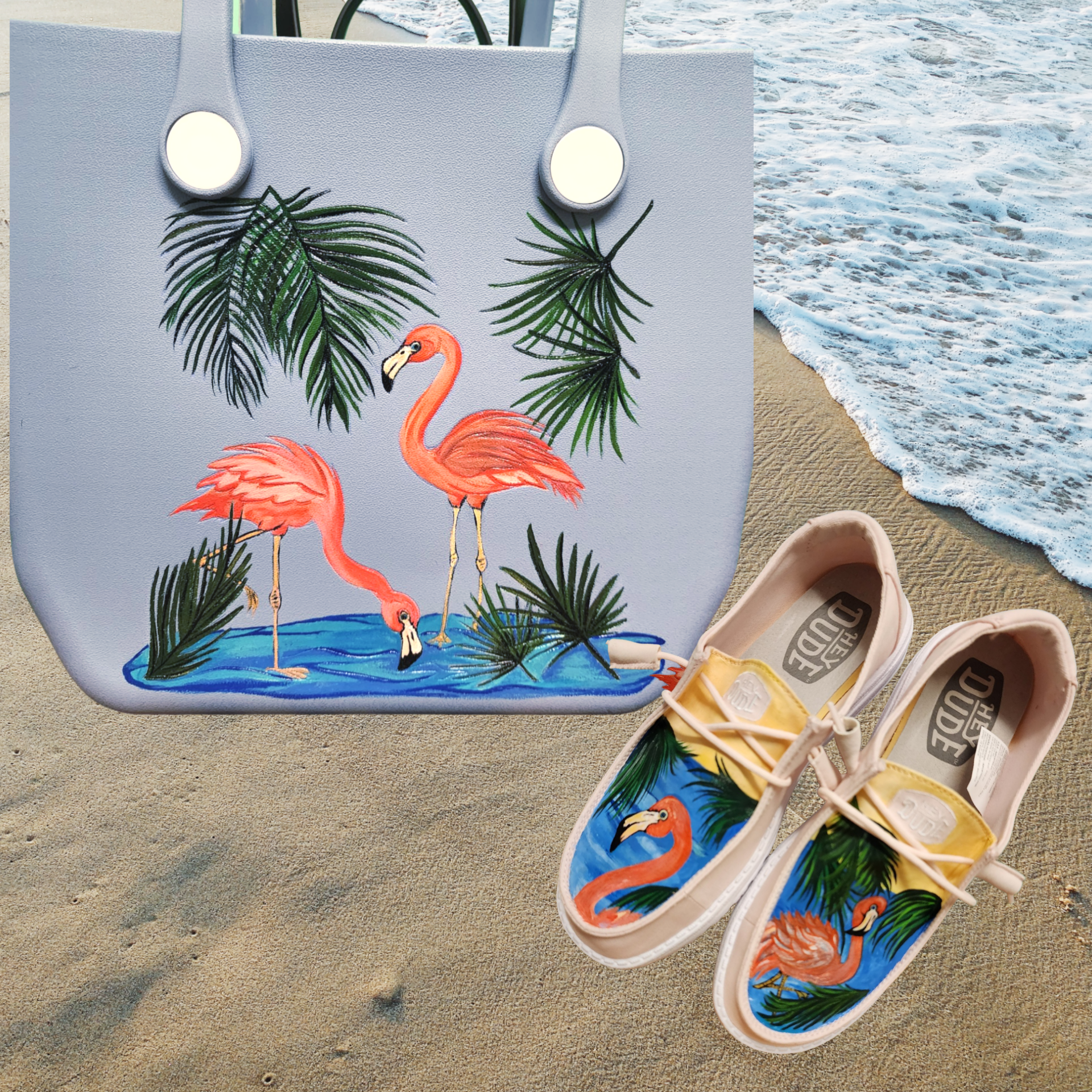 Let's Flamingle Beach Tote Bags