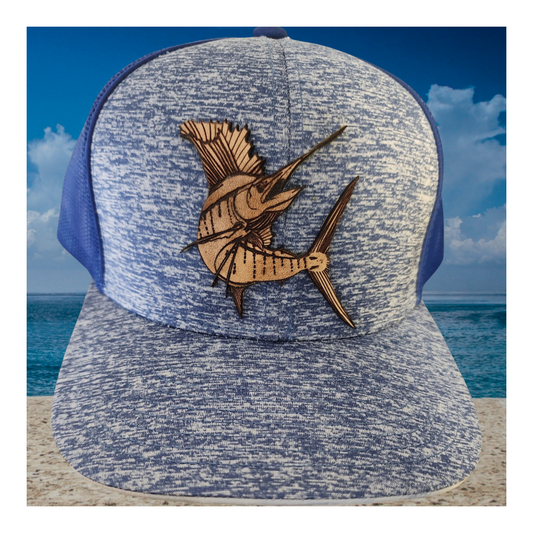 Sailfish  - Leather Patch hat with hand painted under brim.
